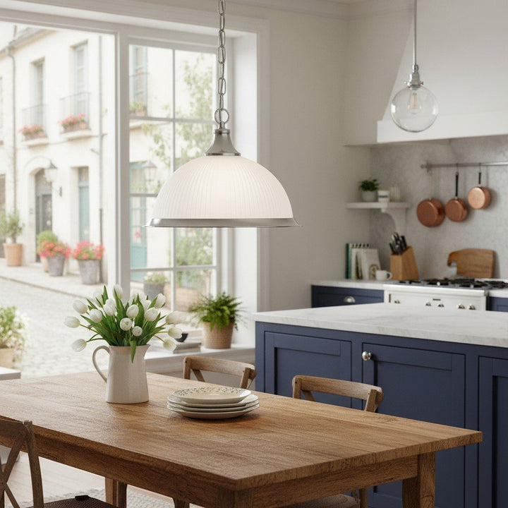 TF Vintora Ribbed Glass Pendant Light – Elegant Metal Trim for Kitchens, Dining Areas and Hallways