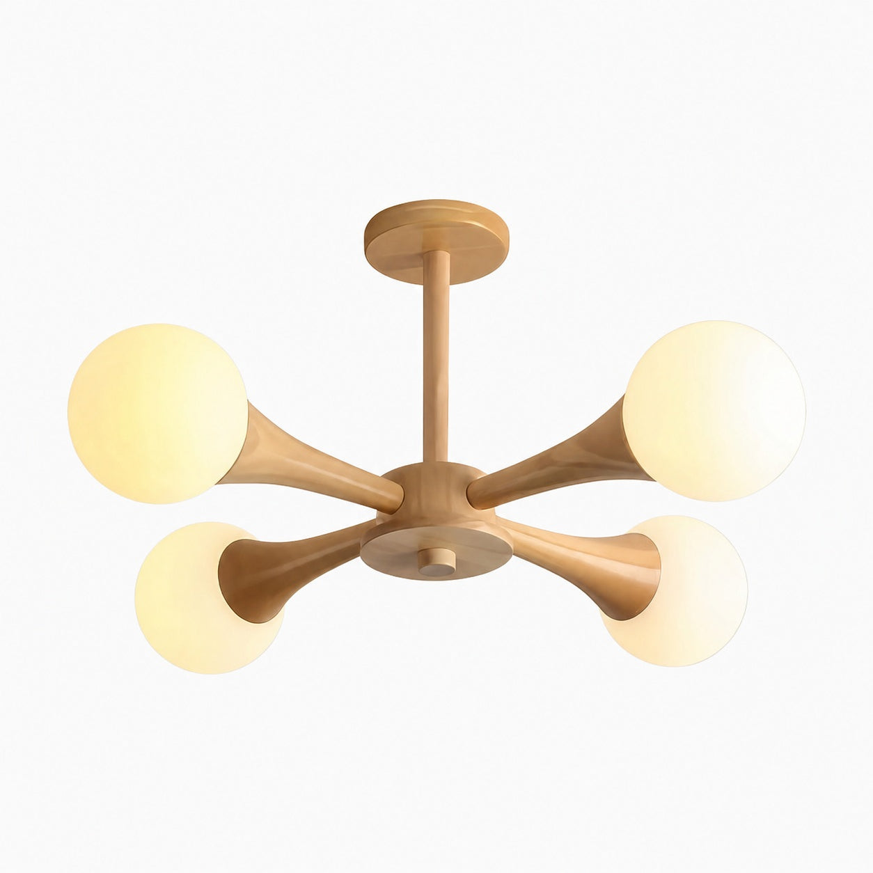 Novalune Multi-Light Glass Globe Chandelier with Wood Frame - Japanese Zen Style for Living Room