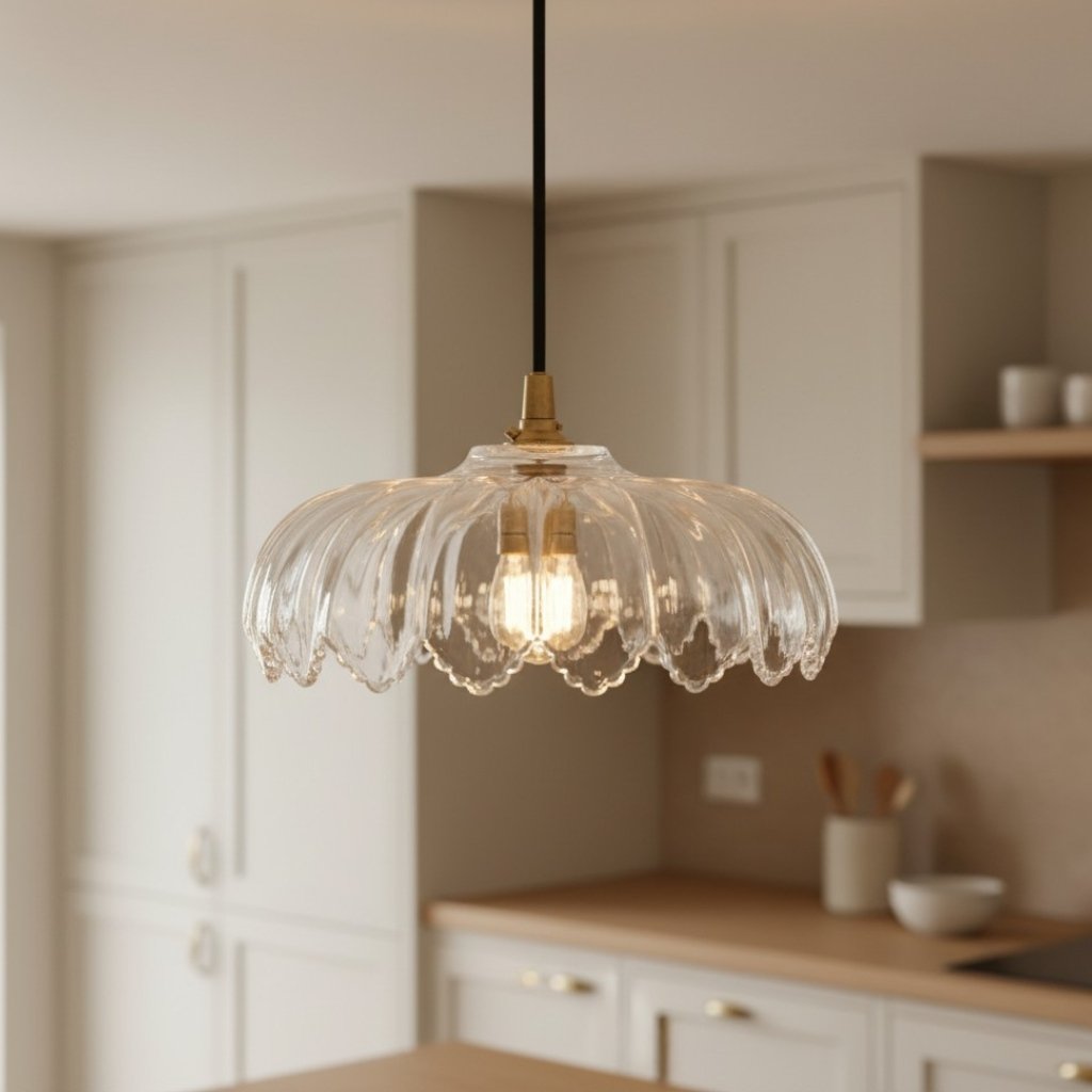 Floriaxis Floral Glass Pendant Light - Floral Glass Shade with Braided Cable for Kitchen or Dining