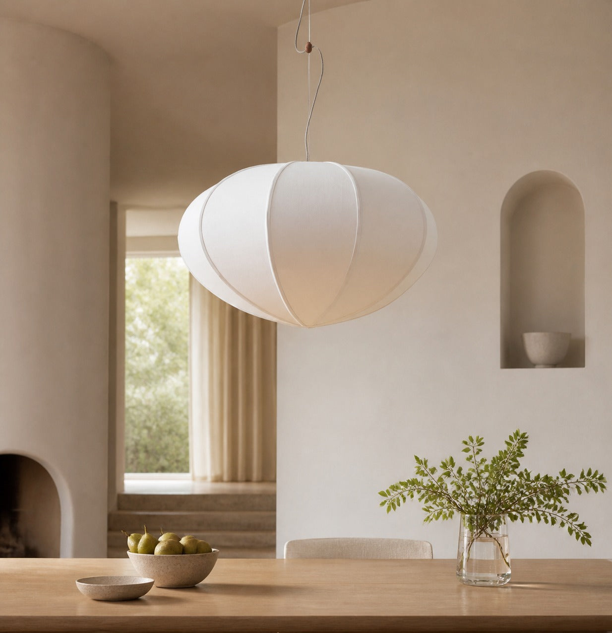 Alvian Pendant Light - Linen Shade with Adjustable Height for Cozy Dining