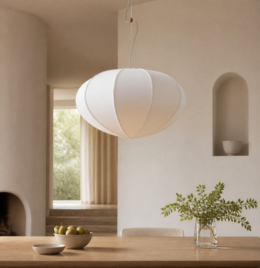 Alvian Pendant Light - Linen Shade with Adjustable Height for Cozy Dining