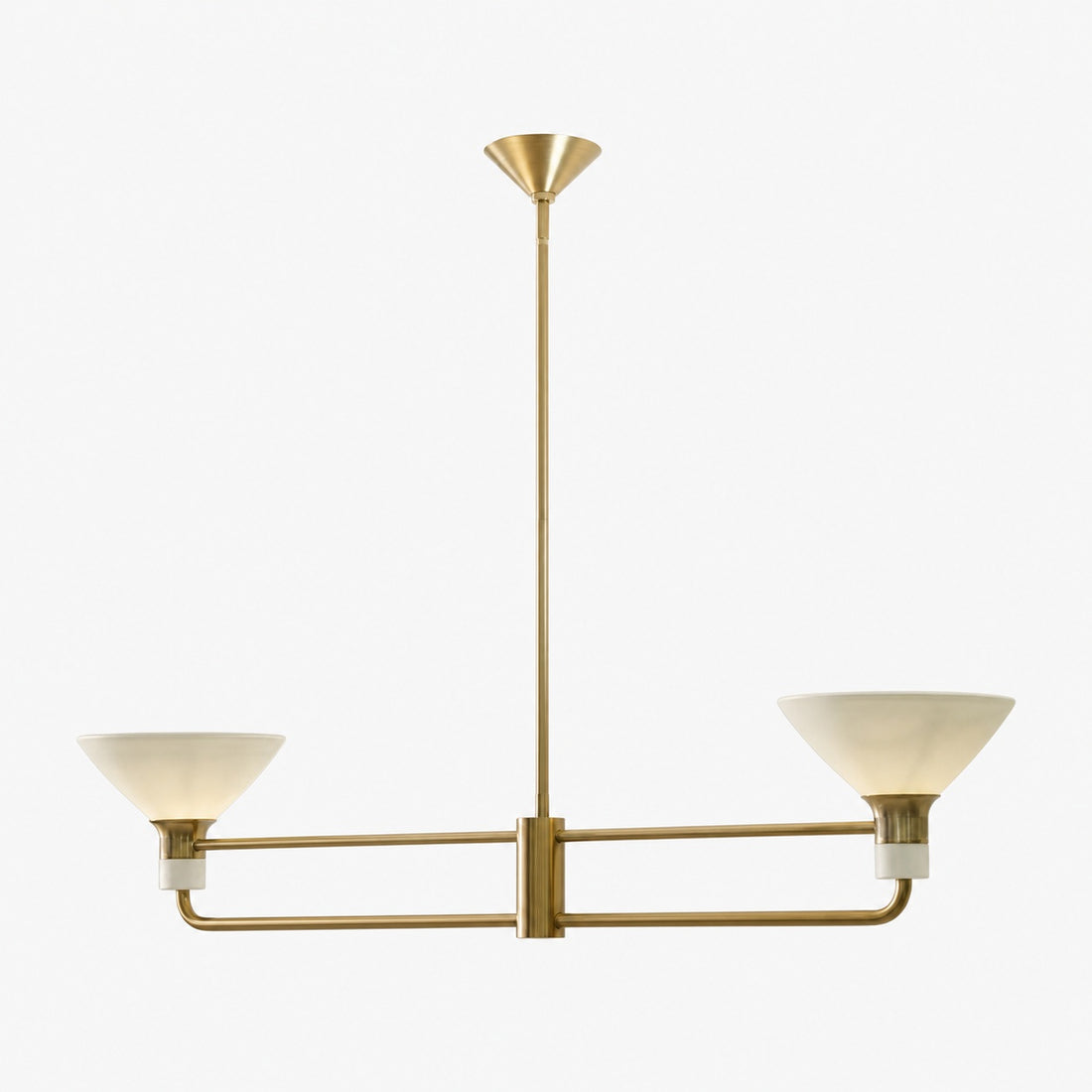 Calvor Linear 2 Light Chandelier - Porcelain Shades and Bronze Finish