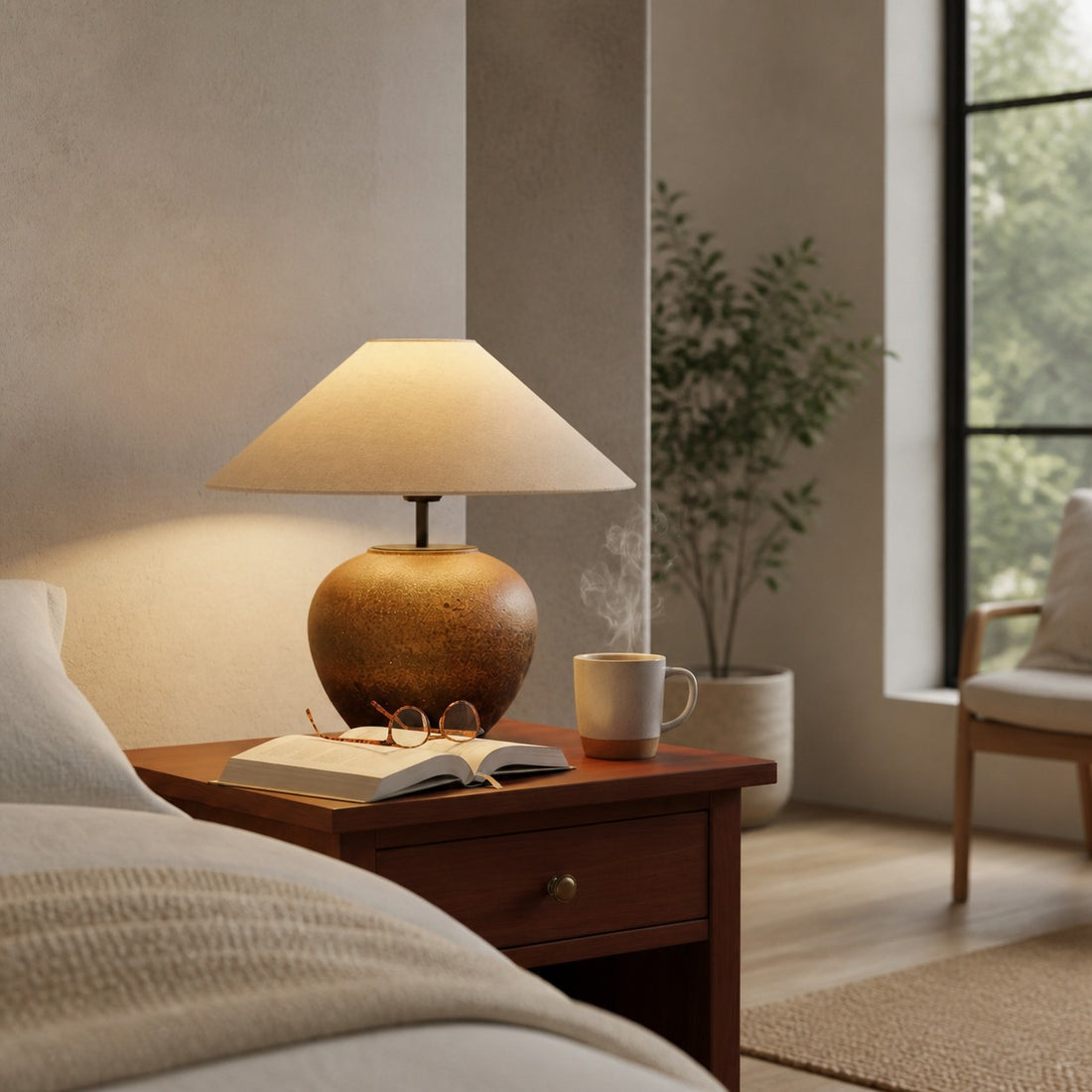 Ceravine Ceramic Table Lamp – Elegant Ceramic Base with Fabric Shade for Bedroom or Living Room