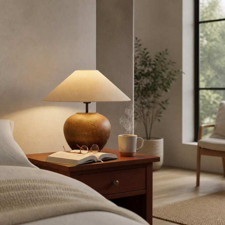 Ceravine Ceramic Table Lamp – Elegant Ceramic Base with Fabric Shade for Bedroom or Living Room