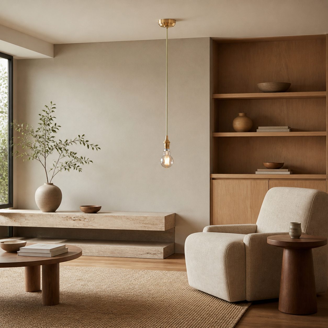 Plaitar Modern Brass Pendant Light - Minimalist Ceiling Fixture with Braided Cord for Hallways