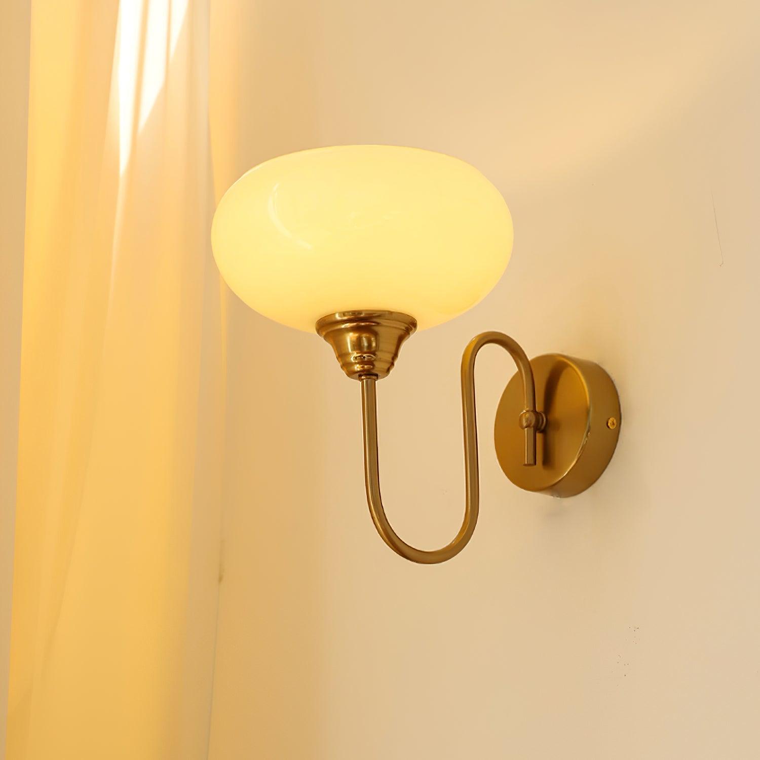Bauhaus Wind Cream Glass Shade Metal Curved Pole Wall Sconce