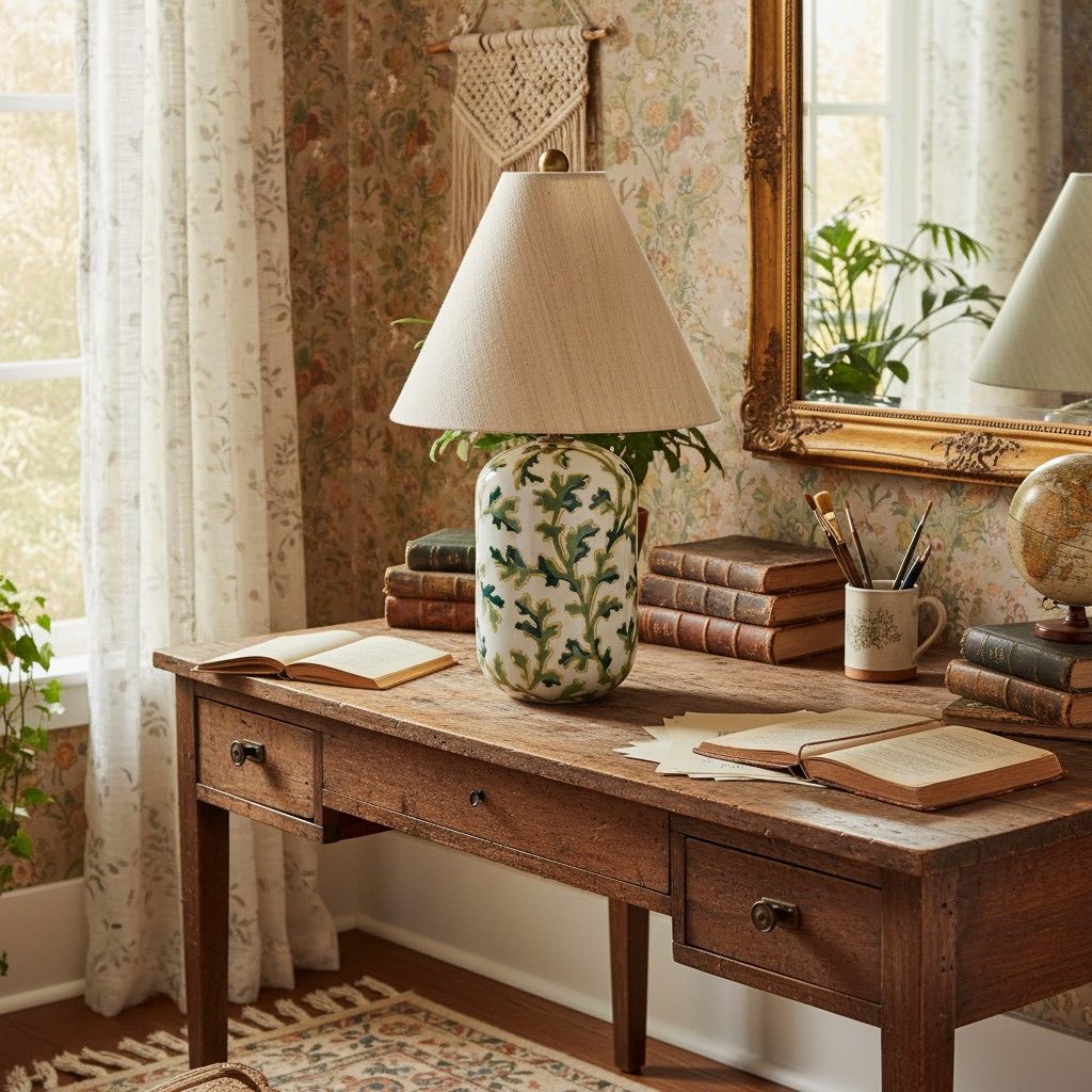 Ceruna Ceramic Table Lamp - Tapered Linen Shade Wax Resist for Bedroom