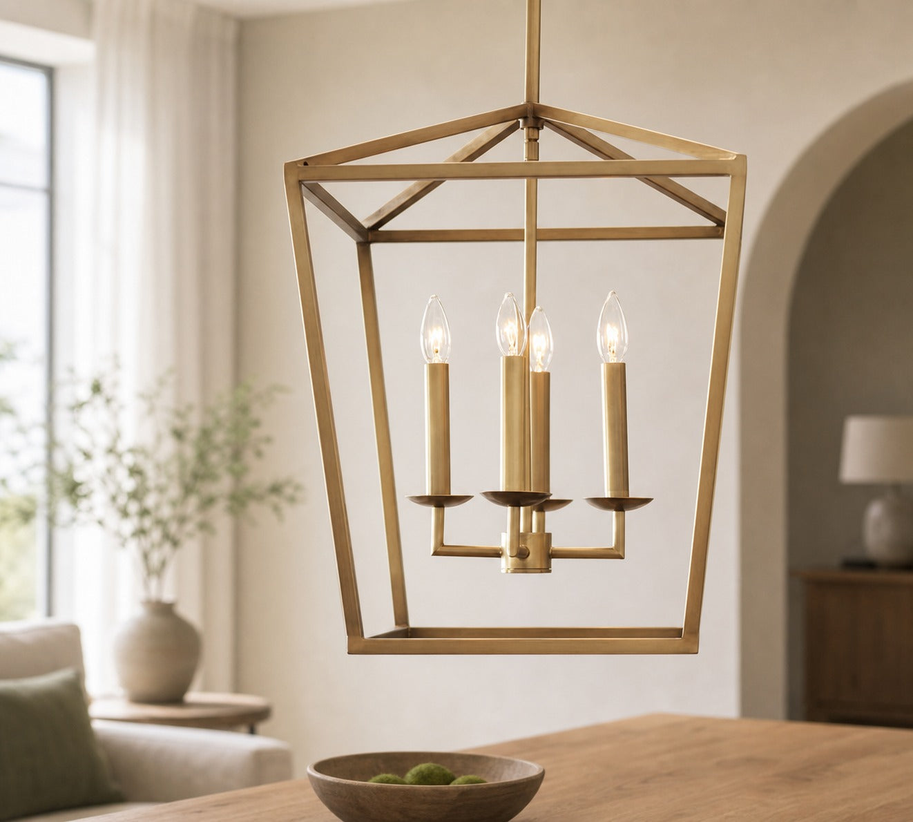 Rowan Bronze and Brass Lantern Pendant Light - Steel Hanging Ceiling Fixture