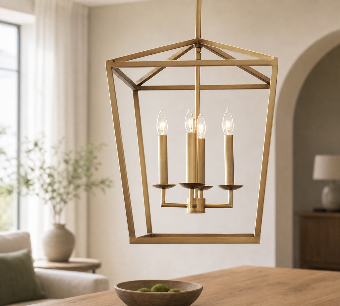 Rowan Bronze and Brass Lantern Pendant Light - Steel Hanging Ceiling Fixture