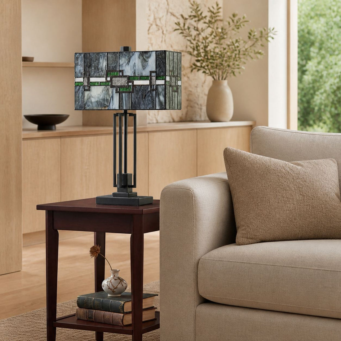 Culletto Stained-Glass Rectangular Table Lamp – Artisan Look for Bedrooms and Hallways