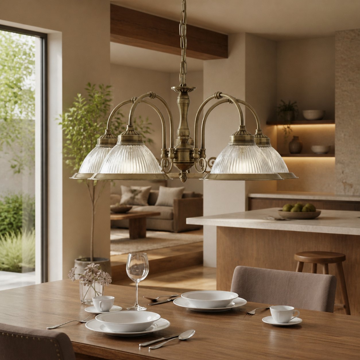 TF Vintora Ribbed Glass Pendant Light – Elegant Metal Trim for Kitchens, Dining Areas and Hallways