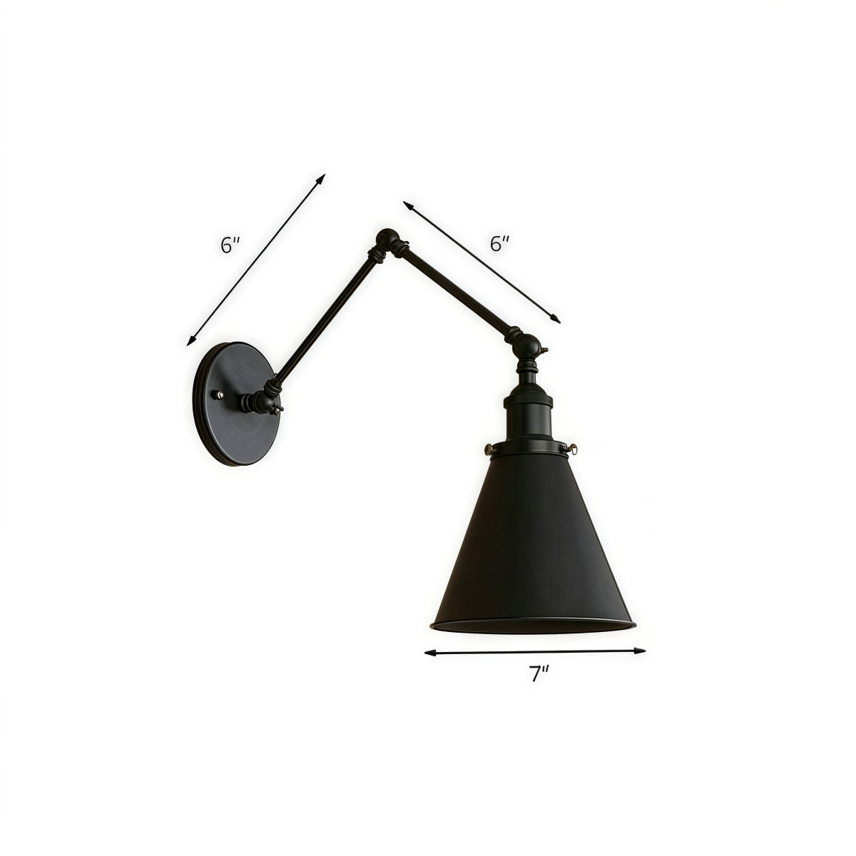 Industrial Swing Arm Wall Light – Black Adjustable Metal Farmhouse Lamp