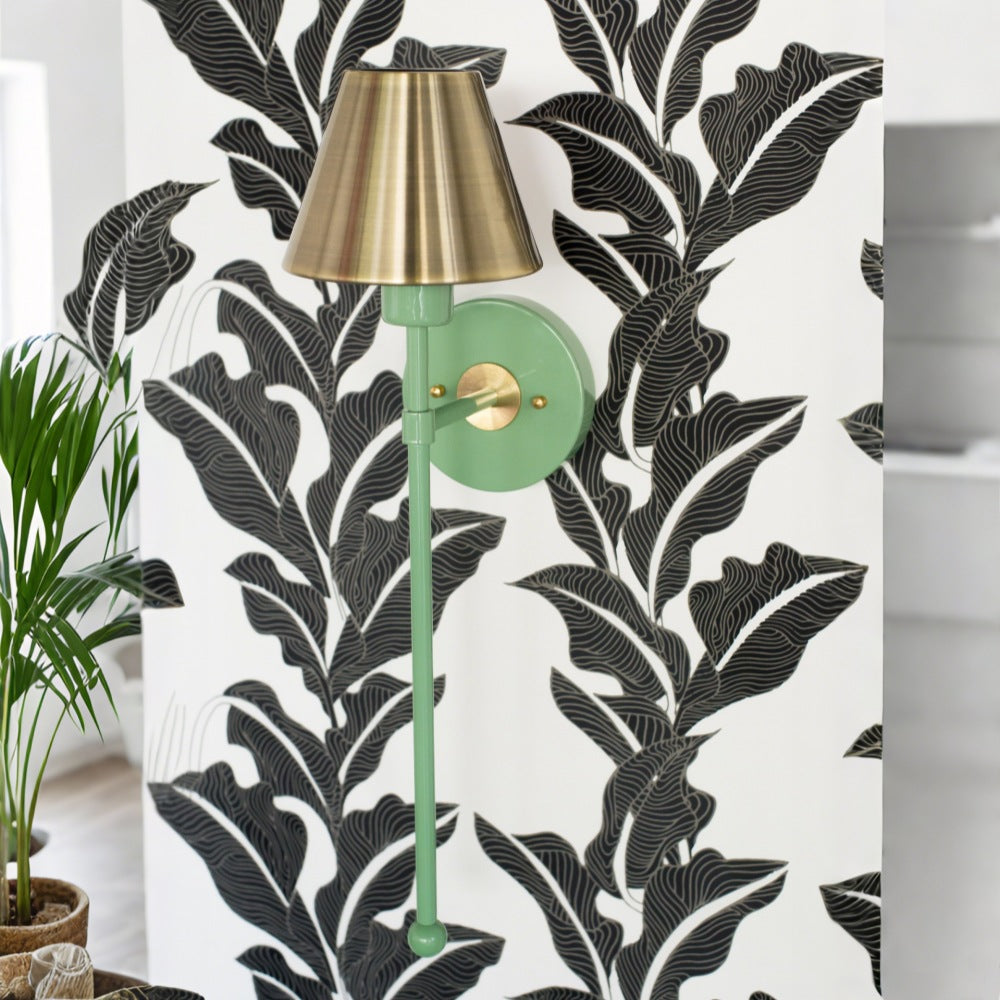 Colorful Single Light Wall Sconce - Brass Accent for Bathroom & Hallway