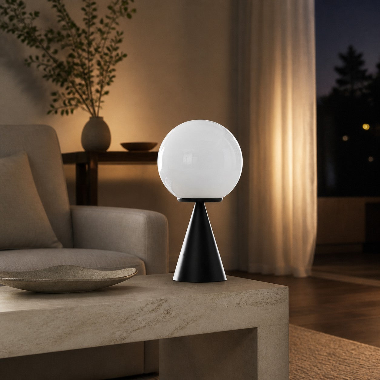 Ulvara Modern Table Lamp - Glass Globe and Tapered Base for Bedroom Glow