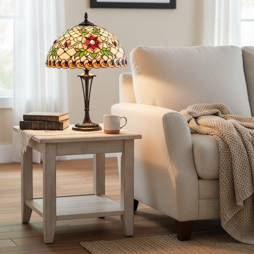 TF Angelique Style Table Lamp – Handcrafted Glass Shade with Warm Ambience