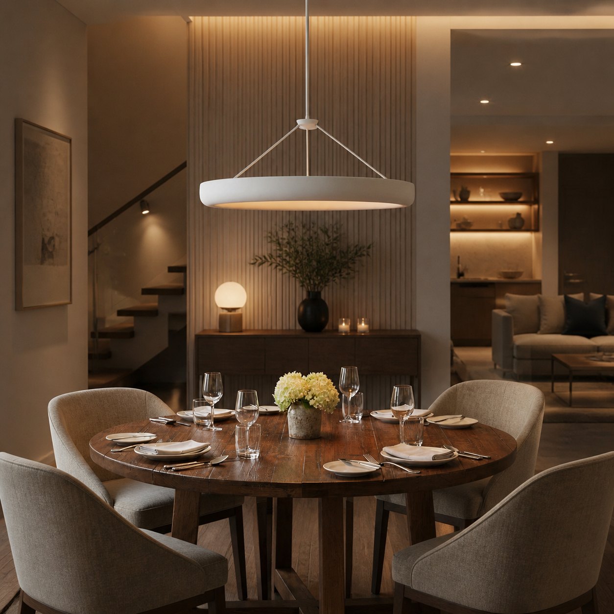Plara Plaster-Texture Halo Chandelier – Modern Ring Ceiling Lamp for Living & Dining