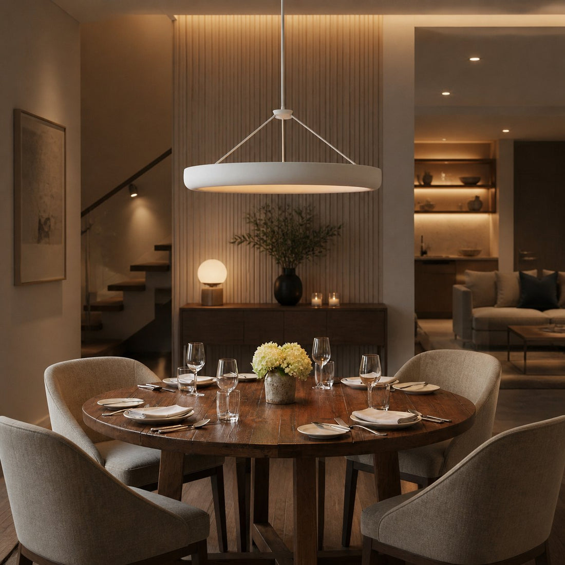 Plara Plaster-Texture Halo Chandelier – Modern Ring Ceiling Lamp for Living & Dining