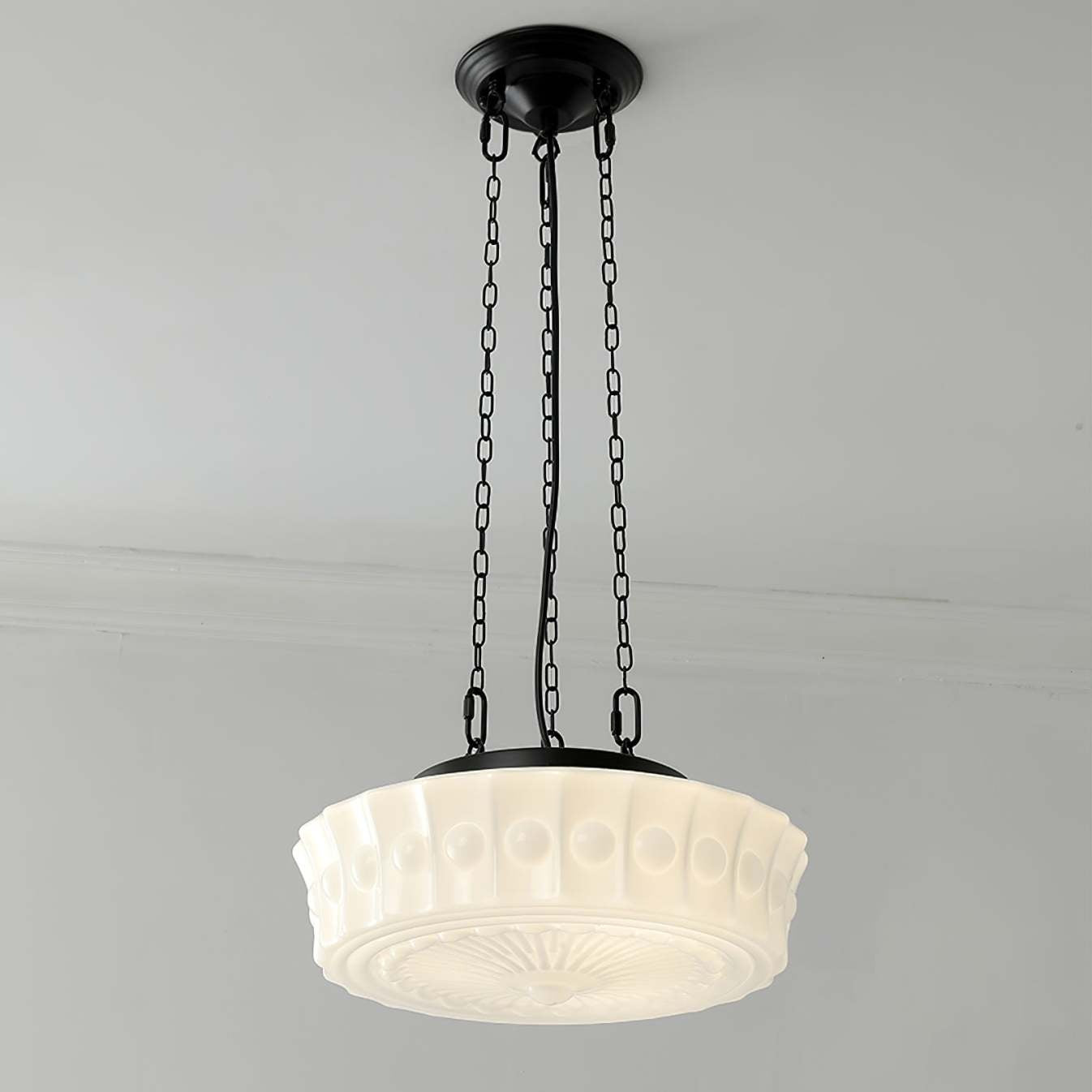 Vintage Cream Glass Cylinder Shade Chandelier with Iron