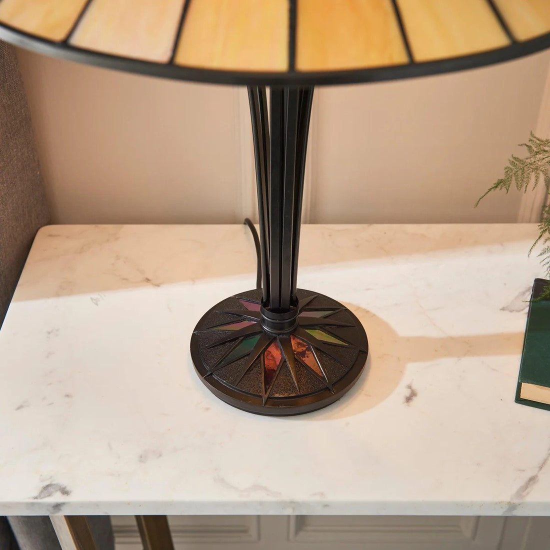 TF Dark Star Tiffany Style Geometric Shade Table Lamp for Bedroom and Accent Lighting