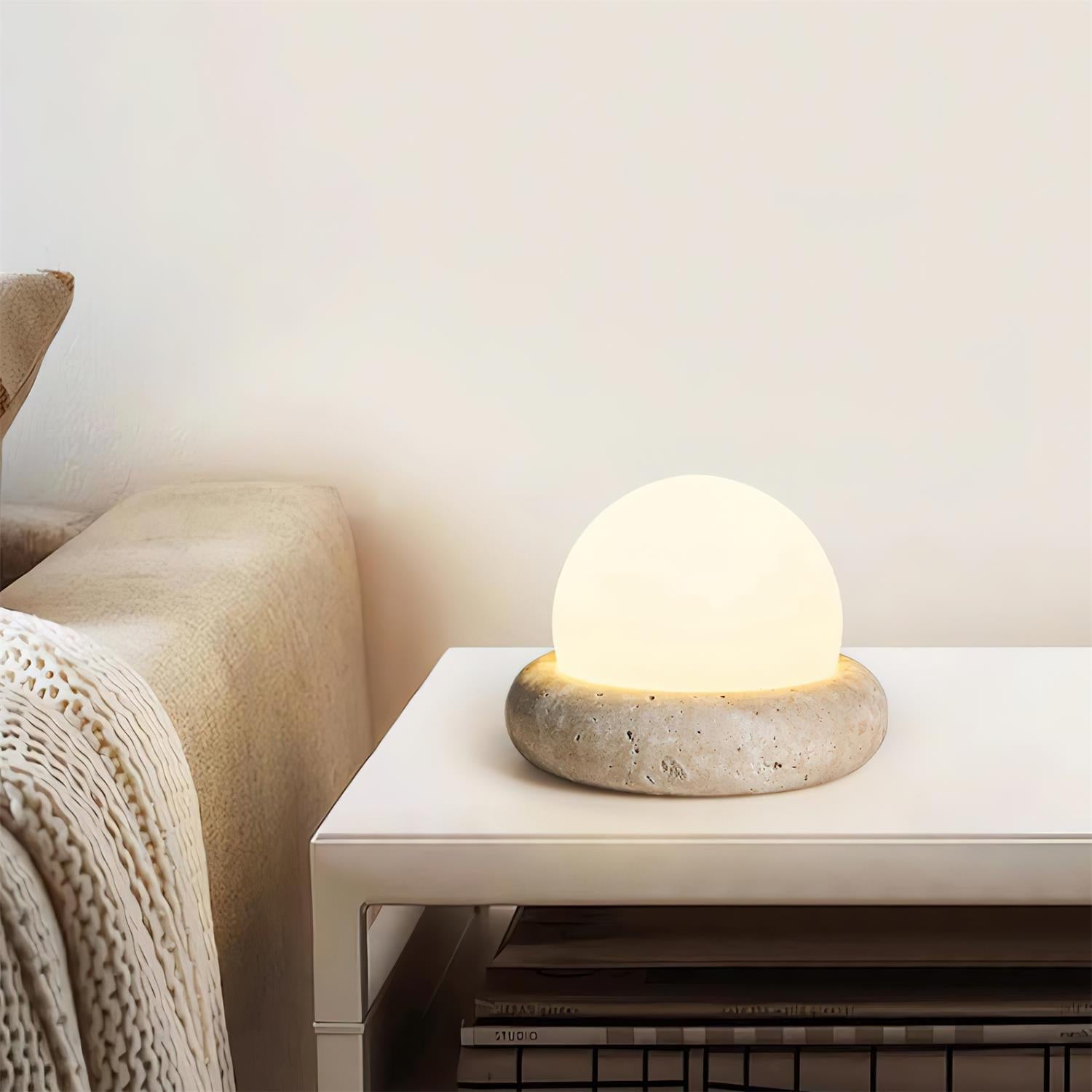 Modern Travertine Cute Mini Orb Table Lamp