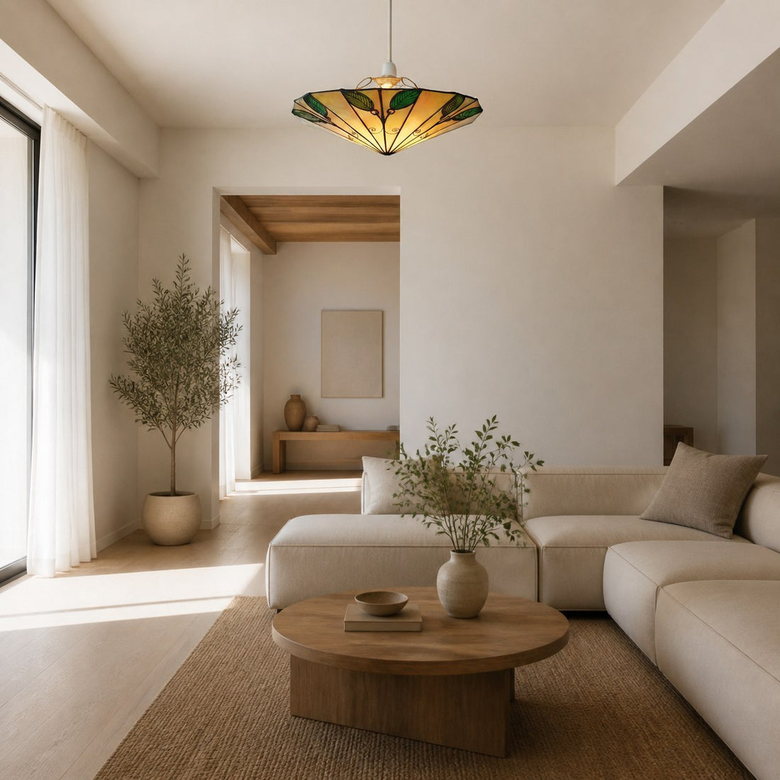 TF Harken Tiffany Style Leaf Pendant Shade Stained Glass Lamp Shade for Living Room and Bedroom