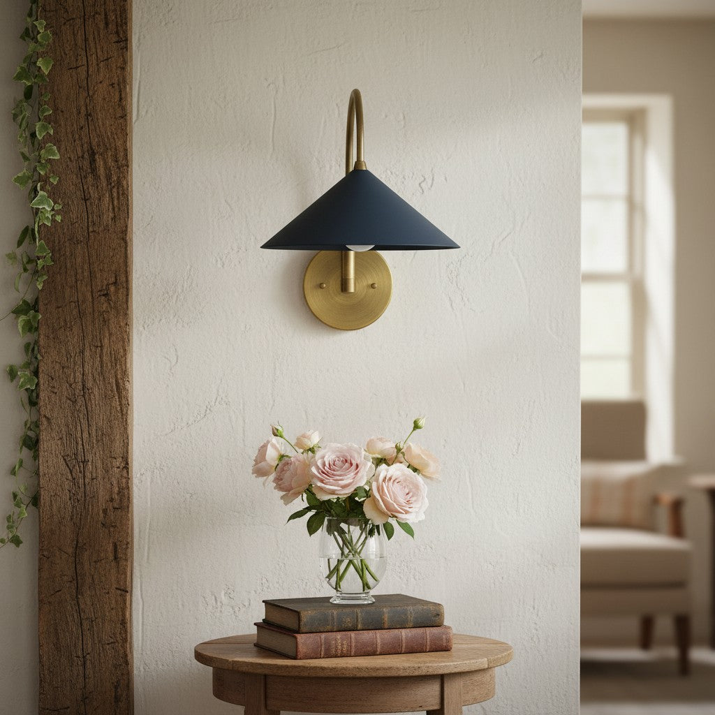 Curva Metal Vintage Wall Sconce  - Elegant Cone Shade for Bedrooms