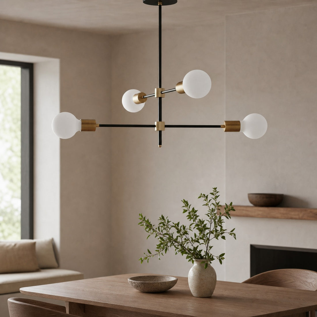 Mobilux Line Black and Brass Chandelier - Contemporary Globe Ceiling Hanging Light