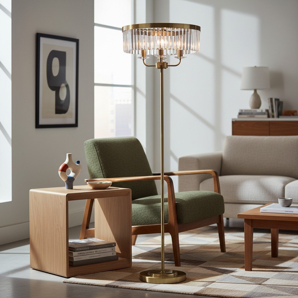 Beveline 3 Light Round Floor Lamp - Faceted Cut Glass Shades Classic Metal Finish For Living Rooms