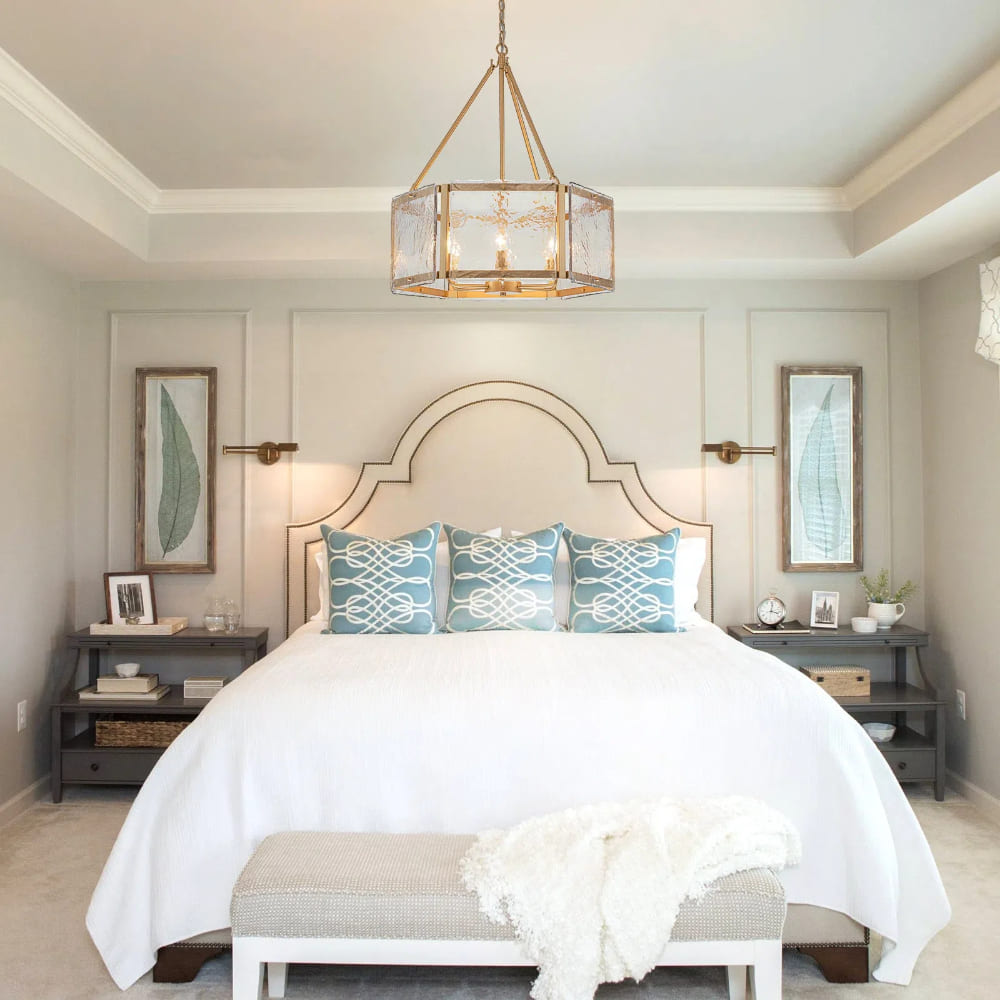 Textured Water Ripple Drum Chandelier - 6-Light Glass Pendant Light