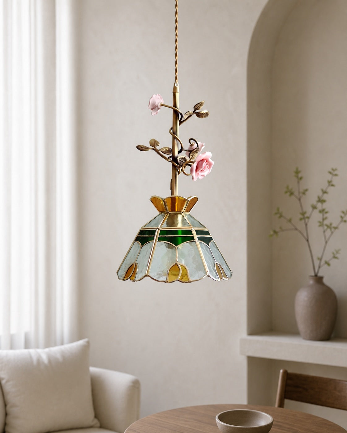Lalique Rose Glass Pendant Lamp