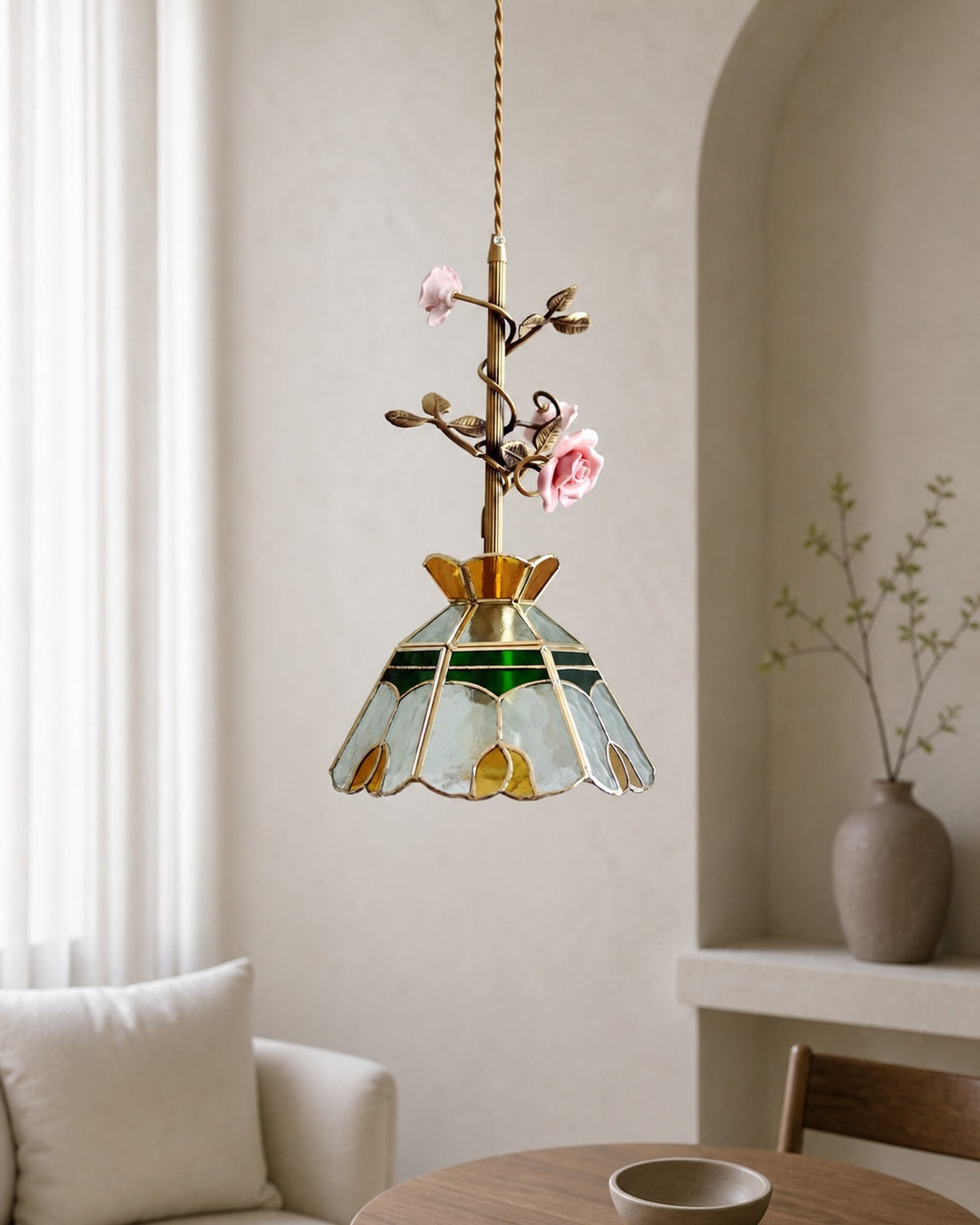 Lalique Rose Glass Pendant Lamp