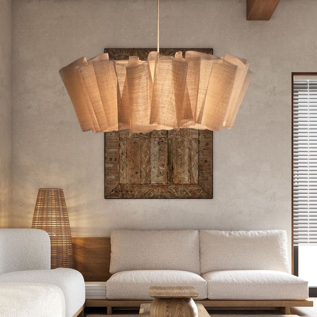 Nordic Linen Pleated  Fabric Pendant Light Lampshade