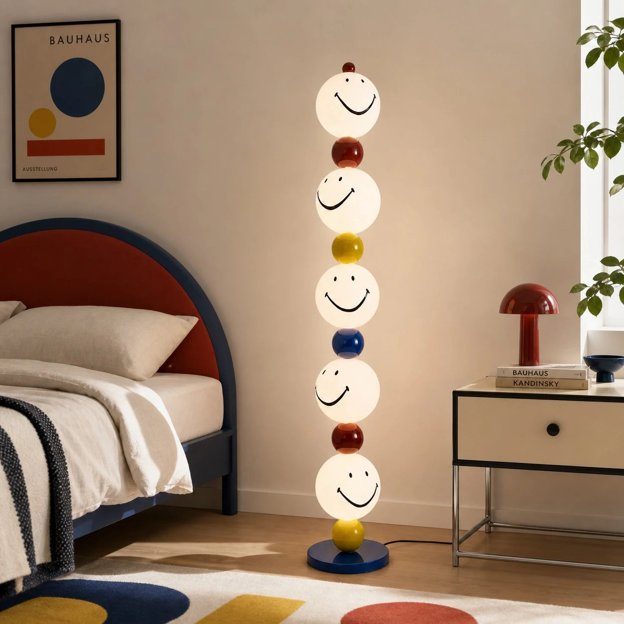 Smiley stack floor lamp in a warm bedroom