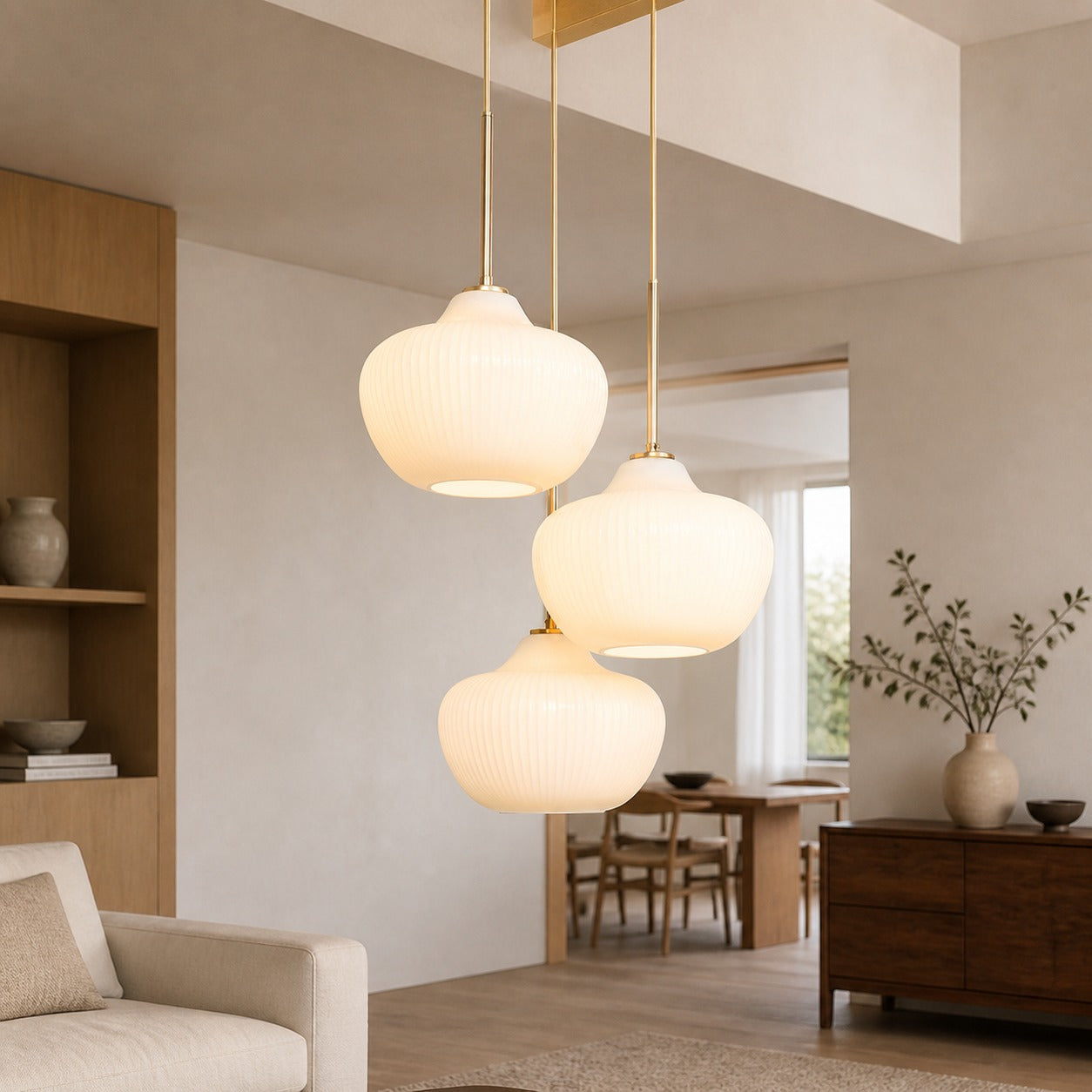 Rivrona Ribbed Glass 3-Light Chandelier - Sculptural Modern Lighting for Home