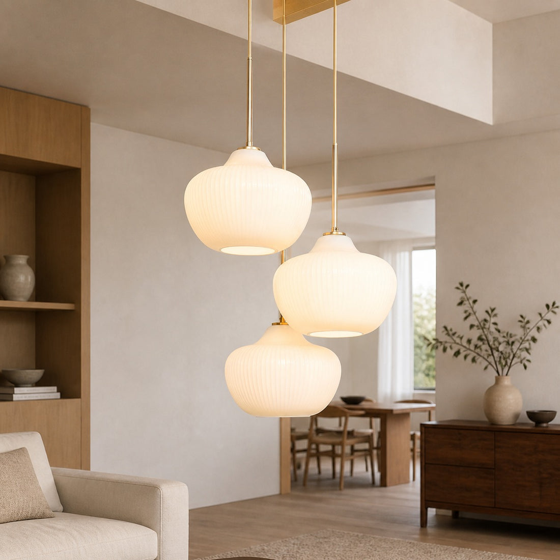 Rivrona Ribbed Glass 3-Light Chandelier - Sculptural Modern Lighting for Home