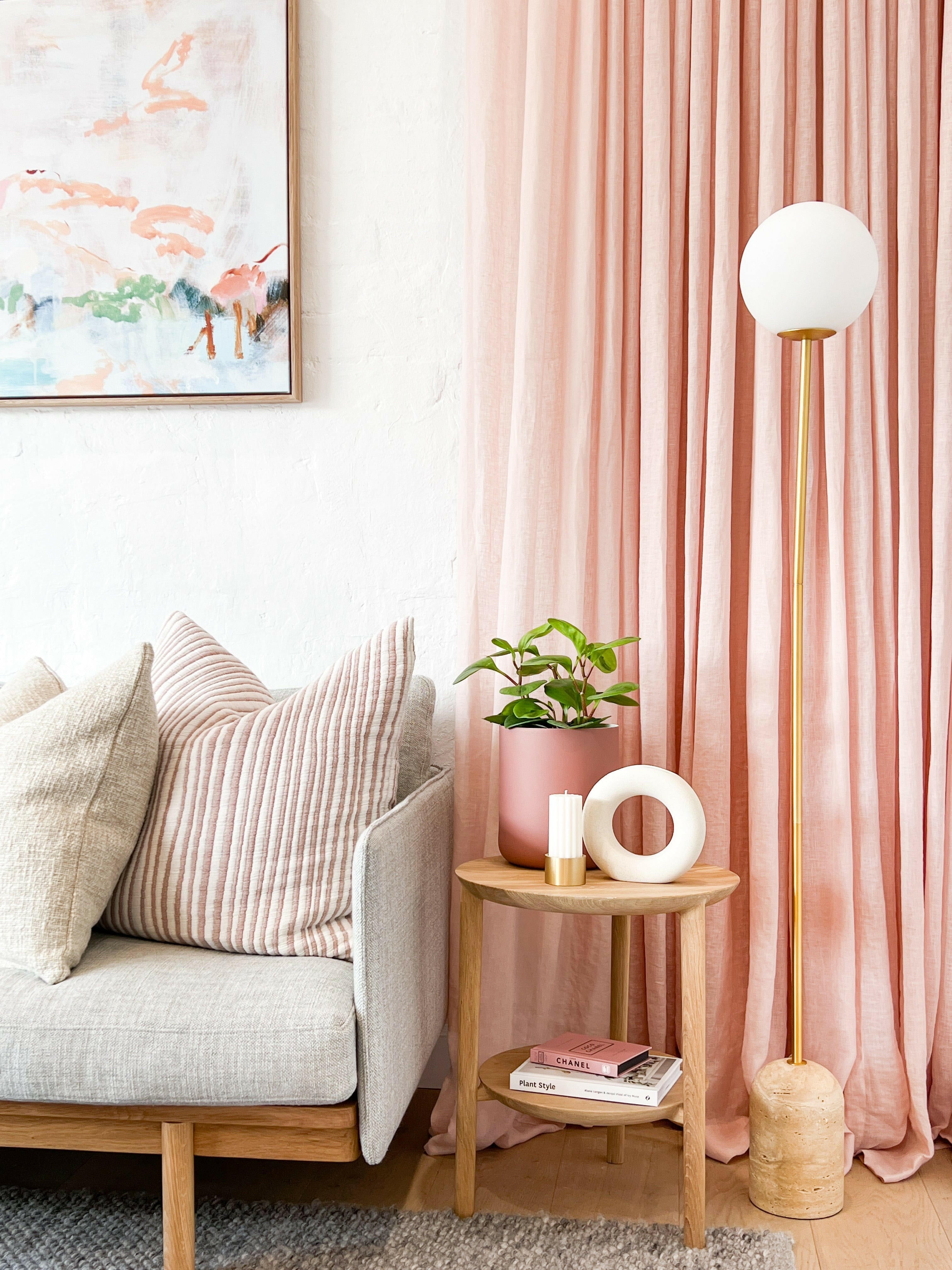 Modern Minimalist Travertine Base Glass Orb Floor Lamp