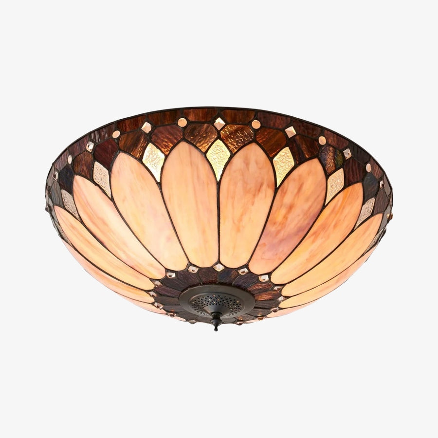 TF Brooklyn Tiffany Glass Flush Mount Ceiling Light - Art Deco Design for Hallway or Living Room