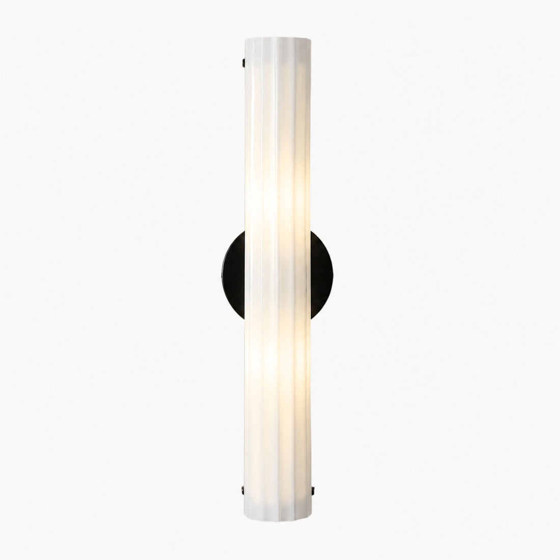 Trenia Steel Wall Sconce with Milky Glass Shade - Vertical Ribbed Design