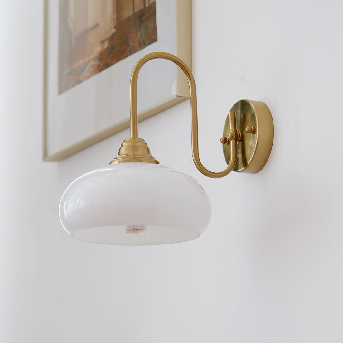 Bauhaus Wind Cream Glass Shade Metal Curved Pole Wall Sconce
