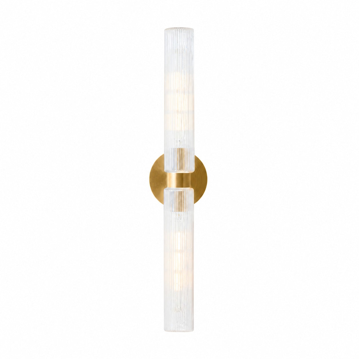 Rivora Modern Fluted Glass Wall Light - Double Short Indoor Outdoor Sconce