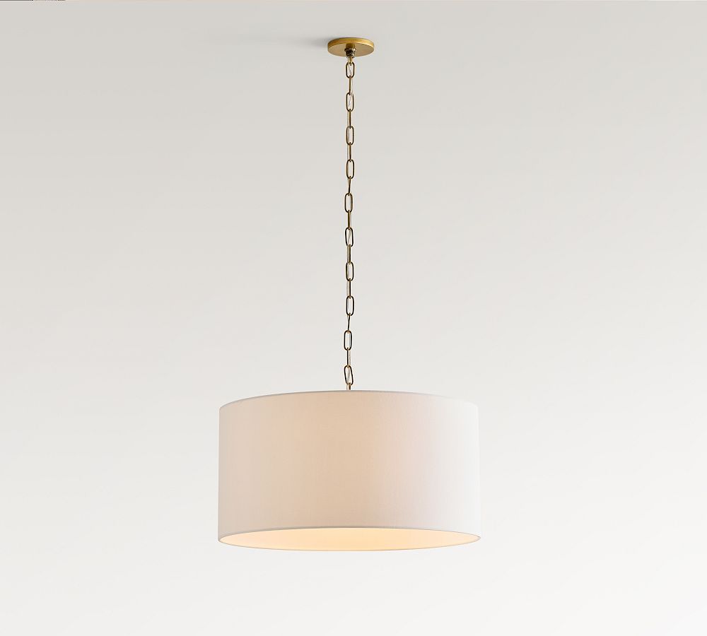 Dumora Iron Linen Drum Pendant - Vintage Brass Hanging Ceiling Light