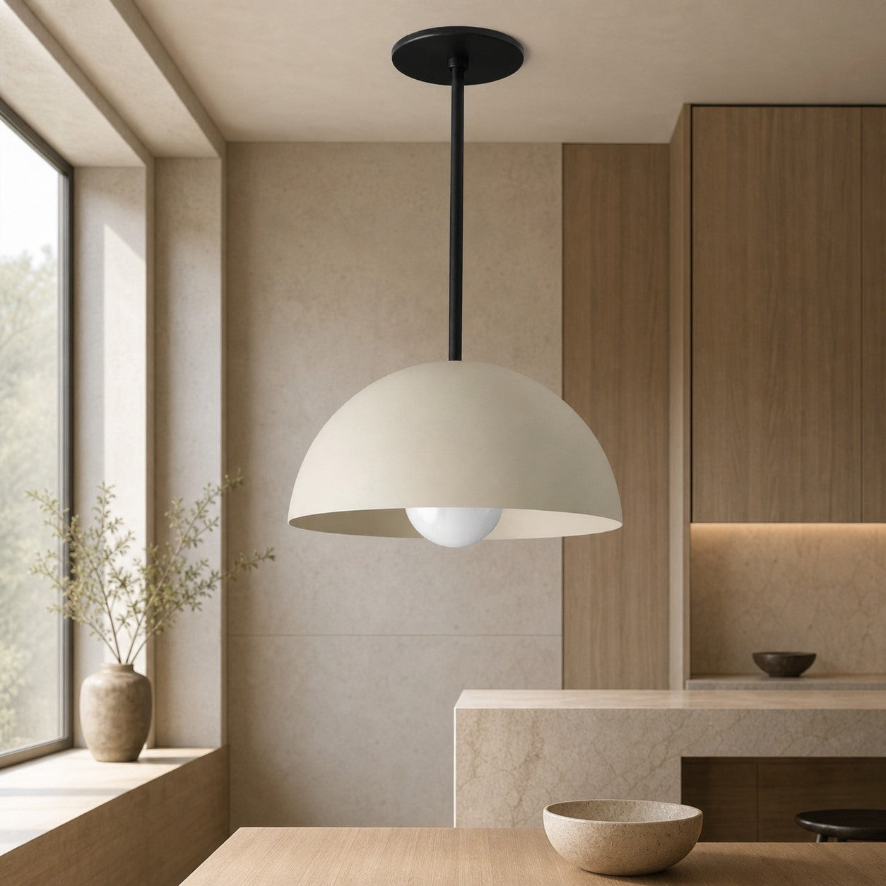 Metio Dome Neutral Dome Pendant - Modern Metal Accent Lighting