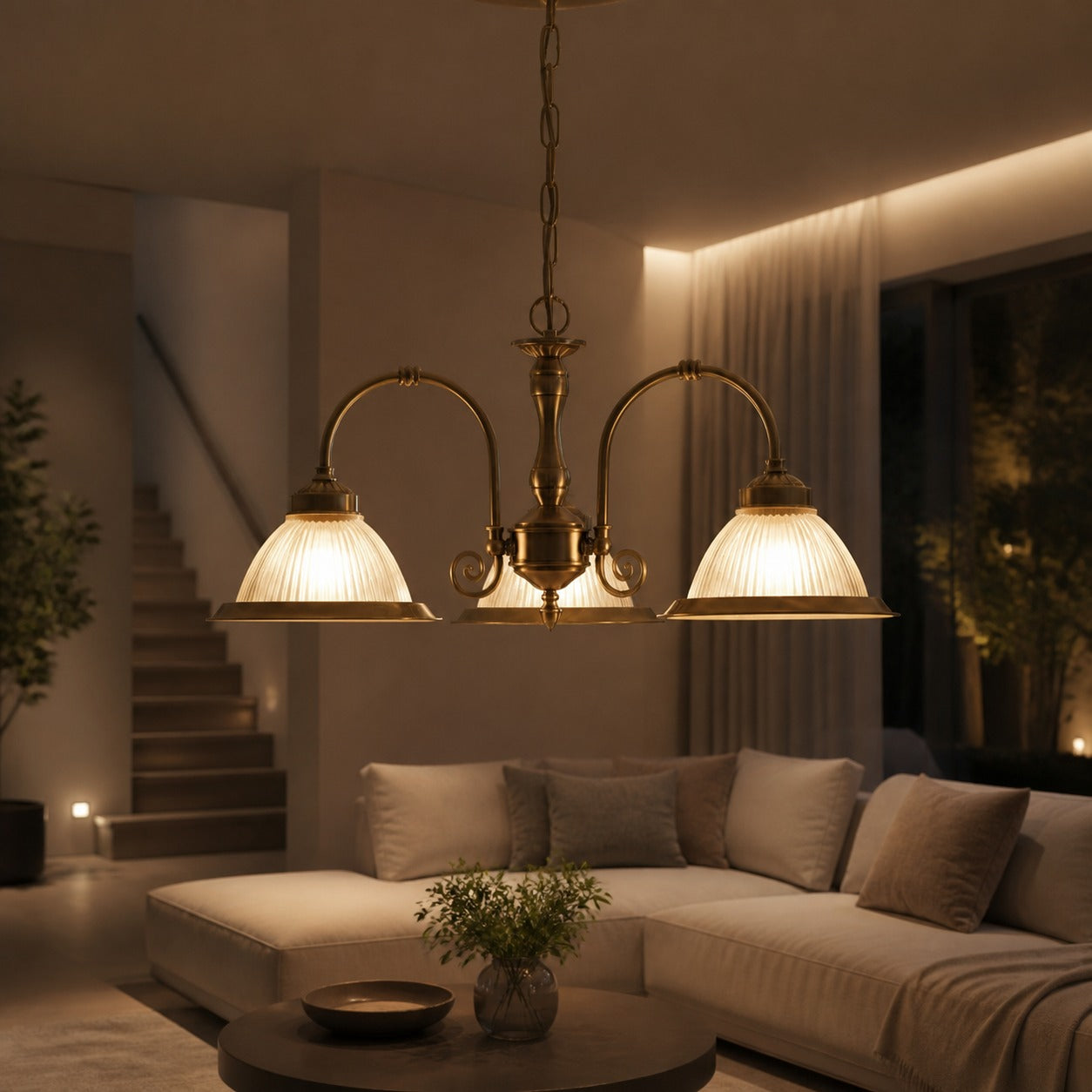 TF Vintora Ribbed Glass Pendant Light – Elegant Metal Trim for Kitchens, Dining Areas and Hallways
