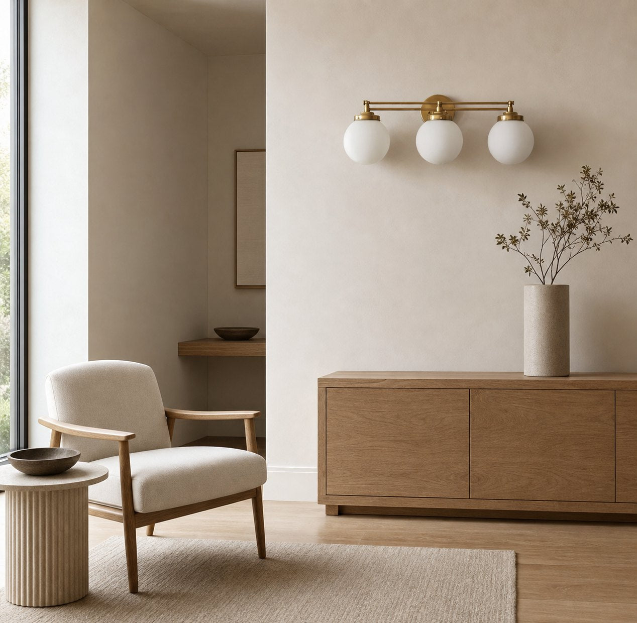 Glorica Glass Contemporary Vanity Light - 3 Light Globe Bathroom Fixture Opal Glass