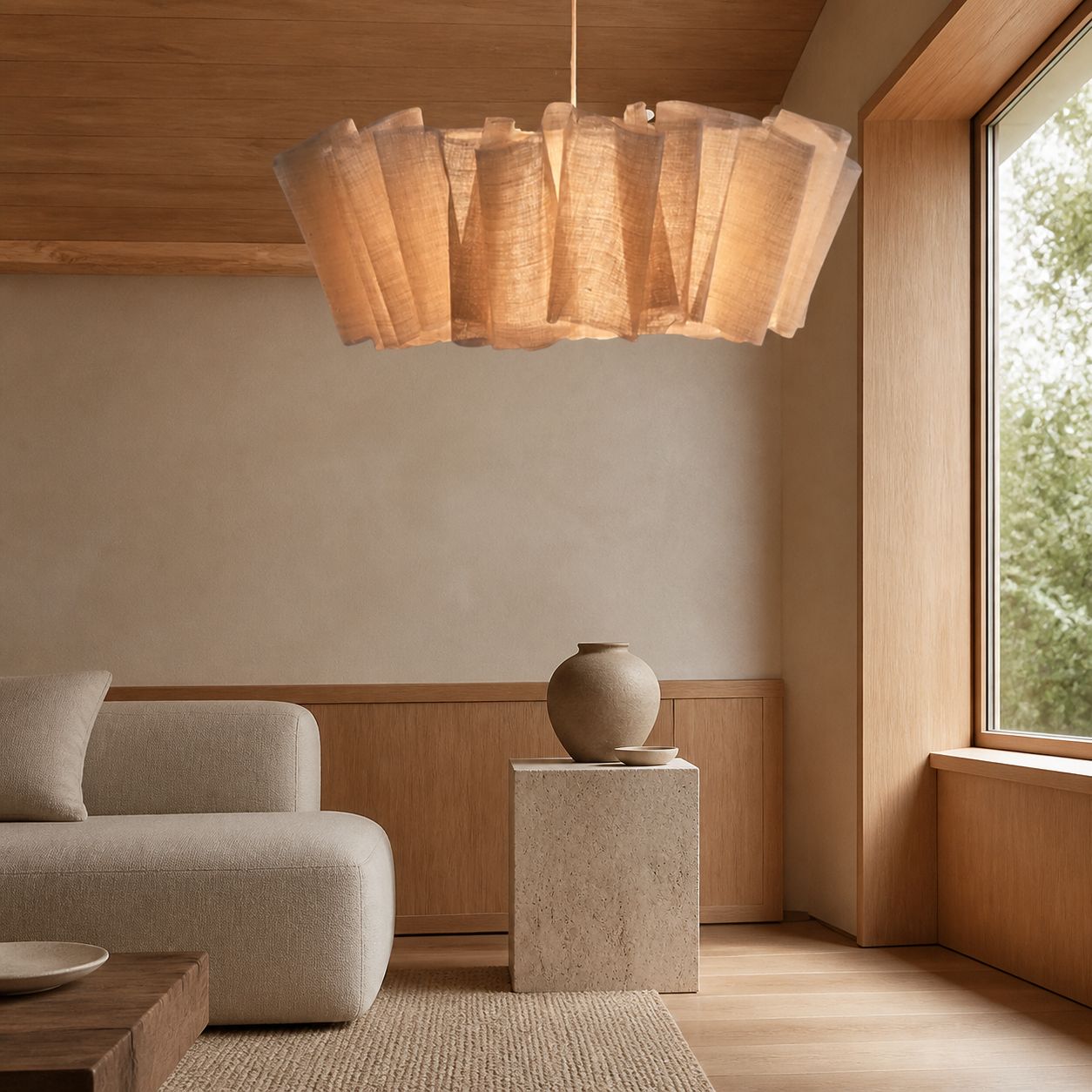 Nordic Linen Pleated  Fabric Pendant Light Lampshade