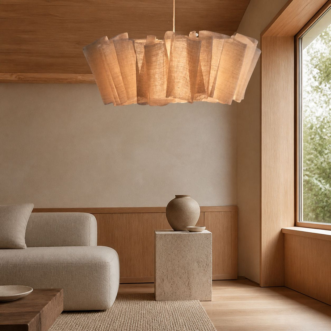 Nordic Linen Pleated  Fabric Pendant Light Lampshade