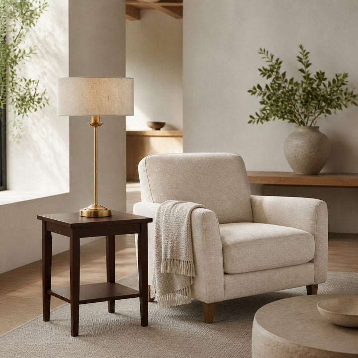 Tela 1‑Light and 3‑Light Table Lamp – Modern Linen & Metal for Bedside or Living Room