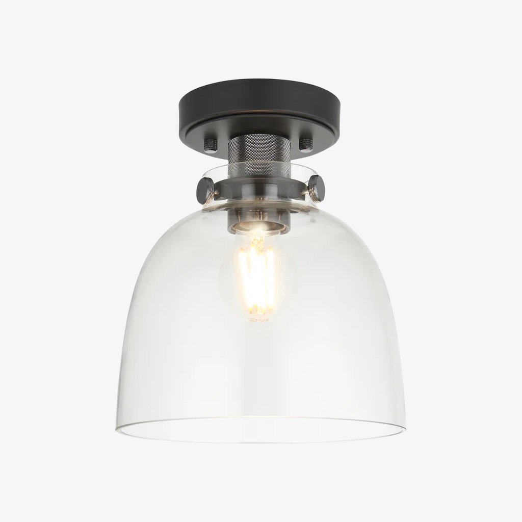 Ravion Knurled Chrome Ceiling Light Industrial Glass Shade - Living Room