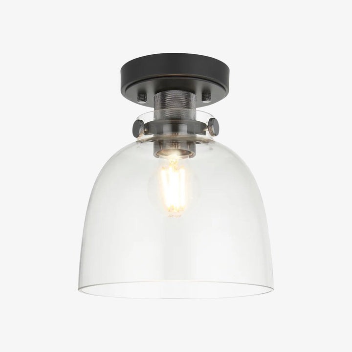 Ravion Knurled Chrome Ceiling Light Industrial Glass Shade - Living Room