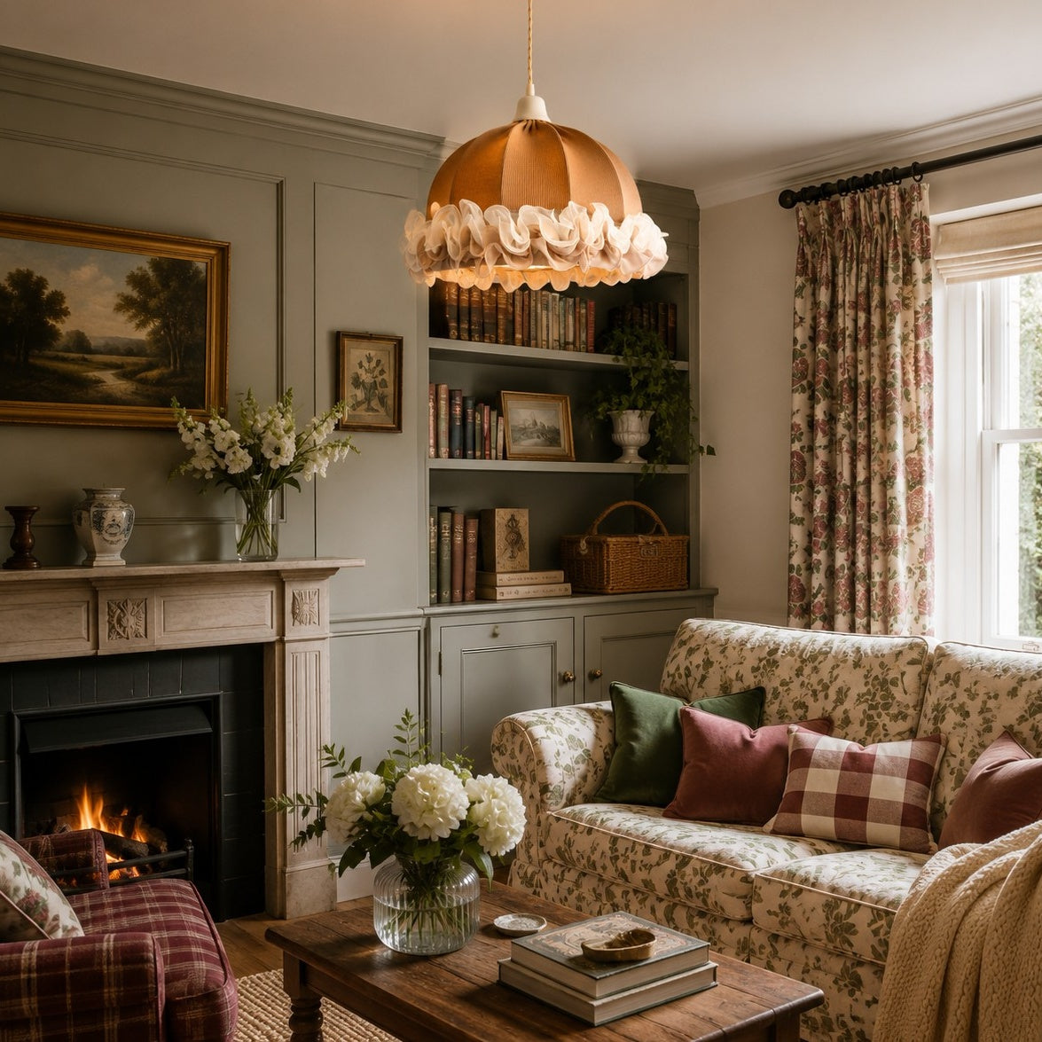 French Vintage Ruffled Fabric Pendant Light